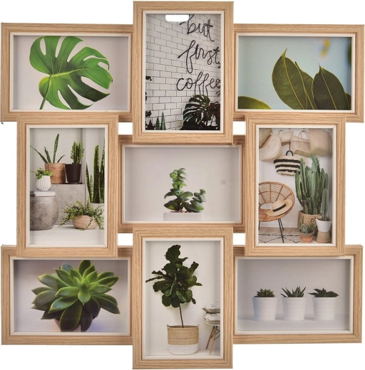 Koka foto kolāžas rāmis 9 fotogrāfijām 45 × 45 cm brūns