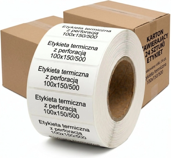 Termo etiķetes 100 × 150 mm, rullis 500 gab., kartons 24 ruļļi