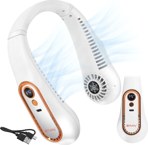 Ventilators kaklam Ruhhy ar USB‑C, bez lāpstiņām, 5 režīmi, LED