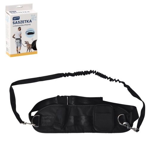 Running waist pack with self-retracting elastic dog leash