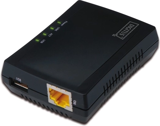 Daudzfunkcionāls tīkla drukas serveris un USB centrmezgls ar NAS, 1× USB 2.0, 1× RJ45, LAN 10/100 Mb/s