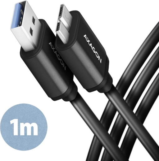 AXAGON Micro-B USB to USB-A Cable 3.2 Gen 1, 1m, 3A, ALU, PVC, Black