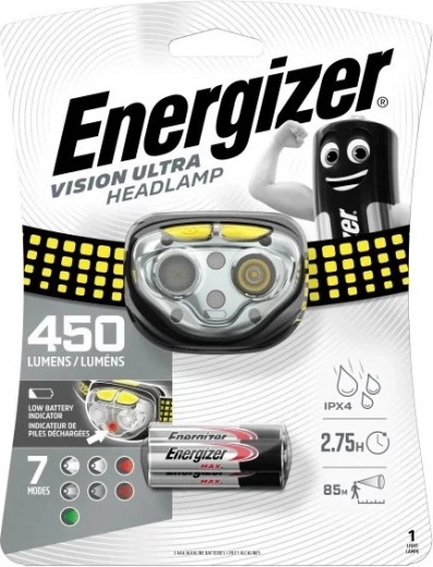 Galvas lampa Energizer Vision Ultra 450 lm ar darbības laiku līdz 50 h