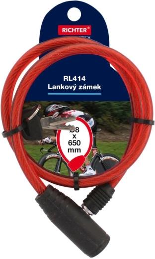 Cable bike lock 8 × 650 mm, red RICHTER