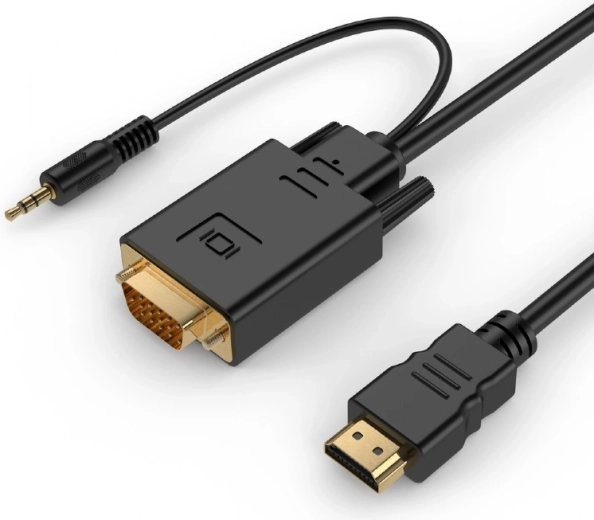 HDMI uz VGA pārveidotājs ar 3,5 mm audio, 1,8 m, melns