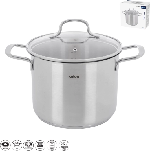 Stainless steel pot Anett Glass 4.8 l with glass lid