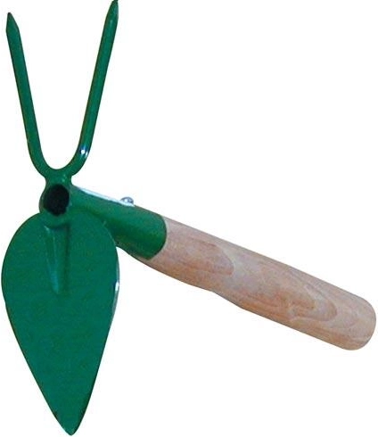 Heart-shaped hoe with two tines and 24 cm handle