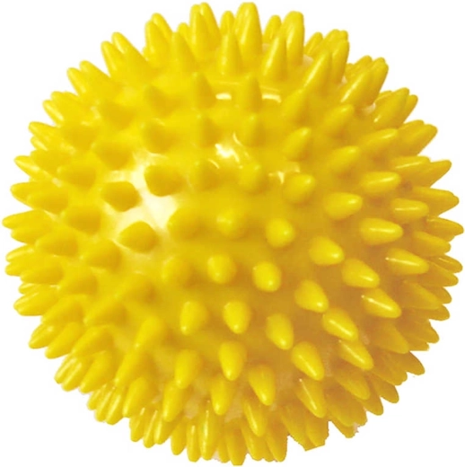 ACRA masāžas bumbiņa ar mīkstiem dzelkšņiem 7,5 cm dzeltena – 1 gab.
