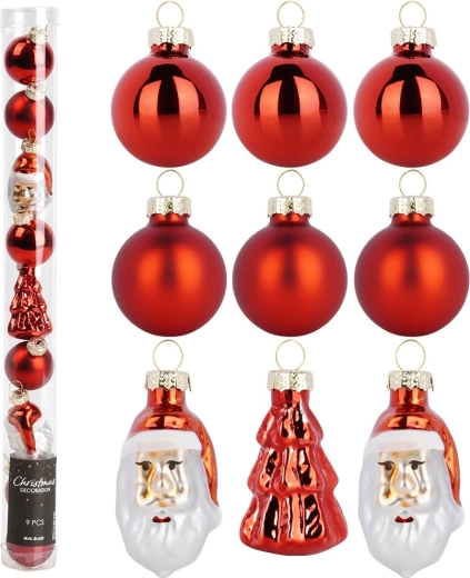 Shatterproof Christmas ornaments red 3–5 cm, set of 9 pcs