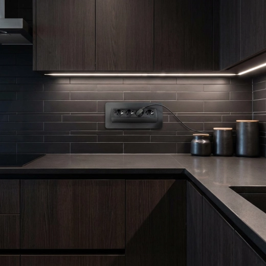Practical power supply for kitchens and offices
