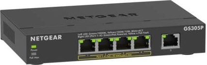Netgear GS305P nepārvaldīts 5 portu gigabitu PoE+ slēdzis (63 W) SOHO vajadzībām