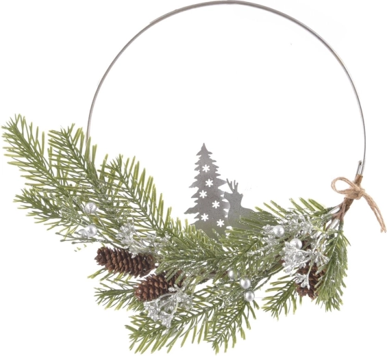 Piekaramais dekoratīvais vainags DEER no metāla un plastmasas, 28 cm