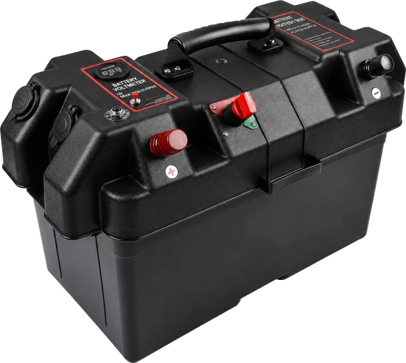Pārnēsājams bokss 12V akumulatoram ar voltmetru un 2× USB