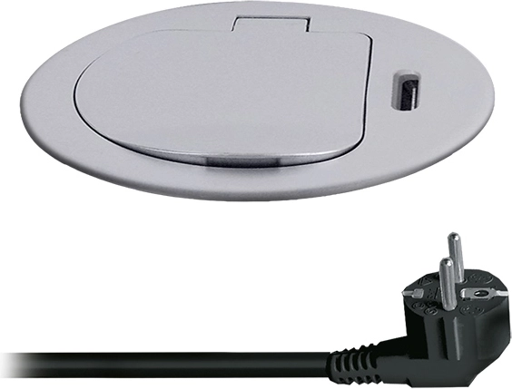 Solight iebūvējamā kontaktligzda 1x 230 V + USB-C PD 20 W, 2 m, sudraba