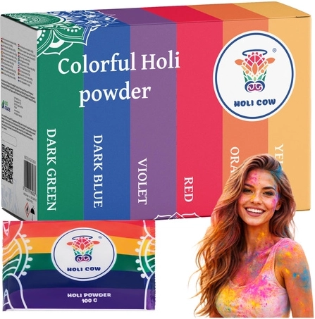 Krāsains holi pulveris Holi Cow komplekts 6×100 g