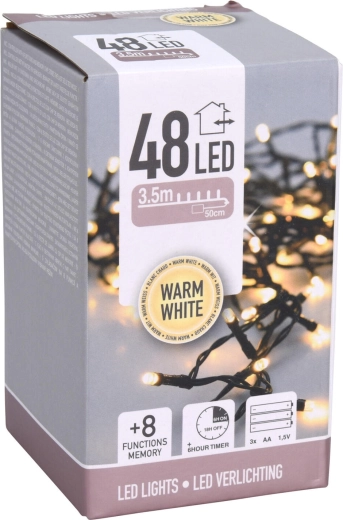 Ziemassvētku LED apgaismojums 3,5 m, 48 LED, silti balts, 8 funkcijas, taimeris
