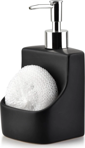 Keramikas trauku mazgāšanas līdzekļa dozators ar sūklīša turētāju, melns, 400 ml