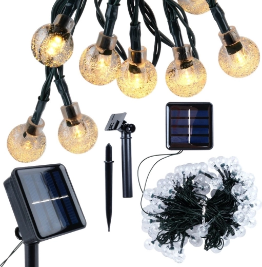 Saules dārza gaismas virtene 10 m, 100 LED, silti balta