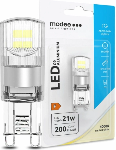 LED spuldze G9, alumīnija, 1,9 W, neitrāli balta MODEE