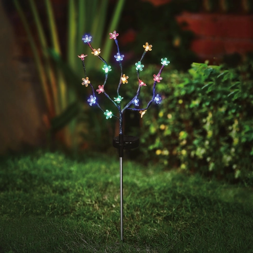 Iespraužams saules enerģijas zieds ar 20 krāsainām LED gaismas diodēm, 65 cm