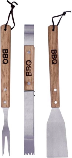 BBQ grilēšanas komplekts 3 gab. ar koka rokturiem