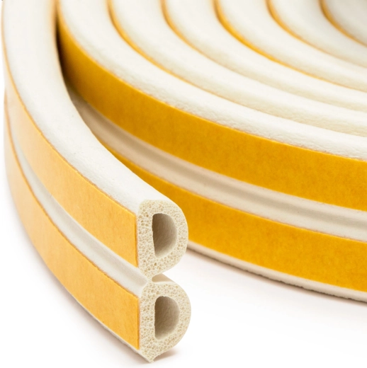 Self-adhesive D-profile seal for doors and windows, white