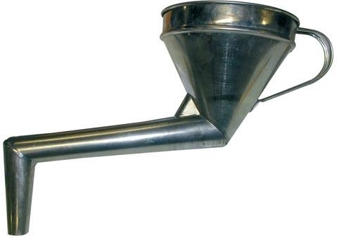 Metal funnel with bent spout and strainer