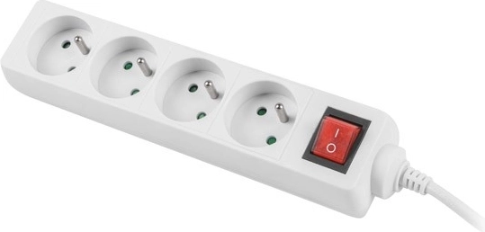 White extension cord 1.5m with 4 outlets and switch
