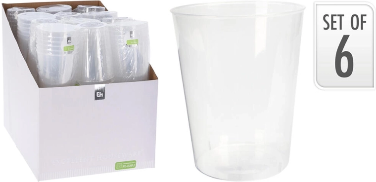 Caurspīdīgu plastmasas krūzīšu komplekts 500 ml (6 gab.)