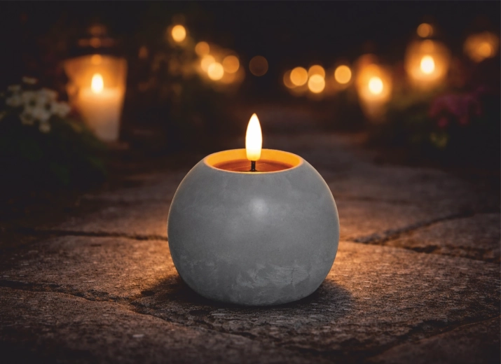 Saules LED svece bumba ar betona efekta apdari 10,5 × 10 cm – 1 gab.