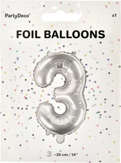 Folijas balons cipars 3, sudrabs, 35 cm