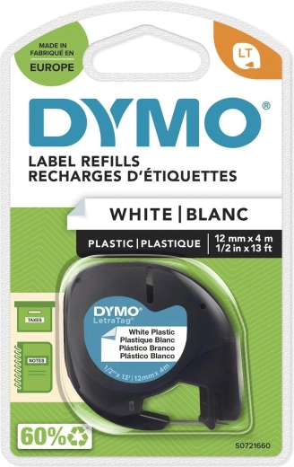 DYMO LetraTag Plastic Tape 12 mm × 4 m, White