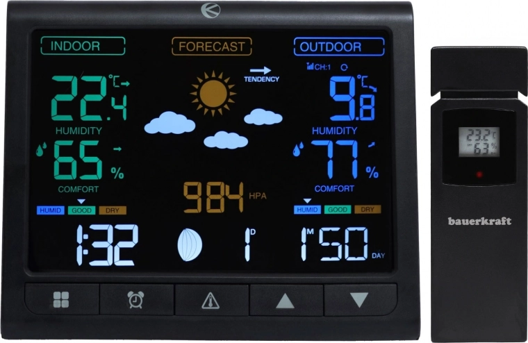 Bezvadu meteostacija ar LCD displeju un āra sensoru