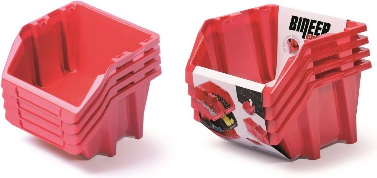 Uzglabāšanas kastu komplekts Bineer Short, 4 gab., 272 × 238 × 236 mm, sarkans