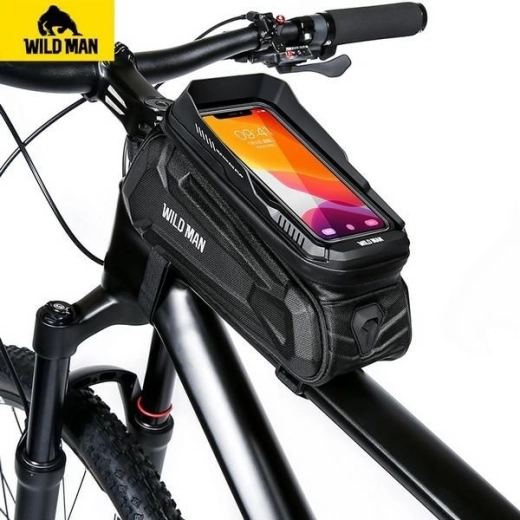 WildMan XT5 velosipēda rāmja soma ar telefona turētāju, melna