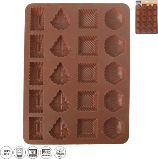 Brown silicone mold for pracny, mixed shapes, 20 pcs