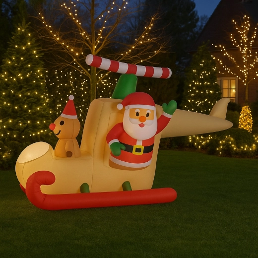 Piepūšams Ziemassvētku vecītis kamanās ar LED, 160 cm