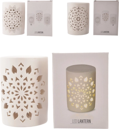 Porcelāna LED svečturis ar mandalas motīvu, balts