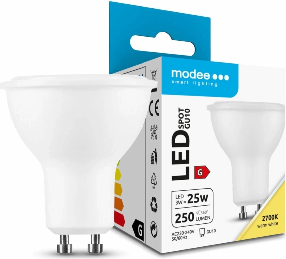 Modee LED spotlight bulb GU10 3 W, 250 lm, warm white 2700 K