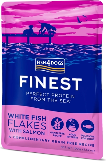 Fish4Dogs paciņa suņiem ar baltās zivs gabaliņiem un lasi 100 g