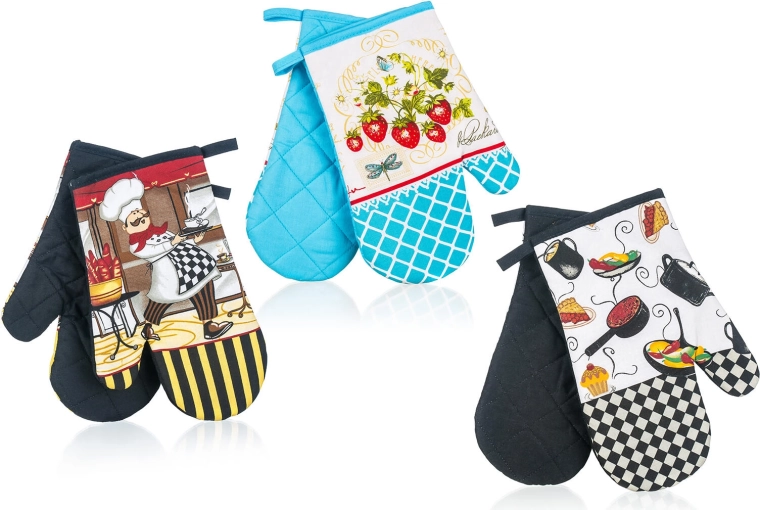 Kitchen oven mitts with magnet, 27 × 17 cm, set of 2, assorted designs