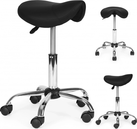 Pagriežams ergonomisks krēsls ar segliem, melns MODERNHOME
