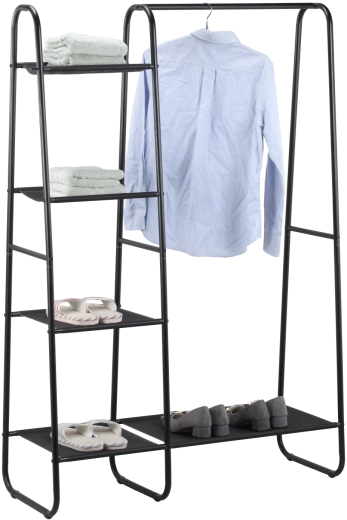 Freestanding metal clothes rack with 4 shelves, 100 × 40 × 150 cm