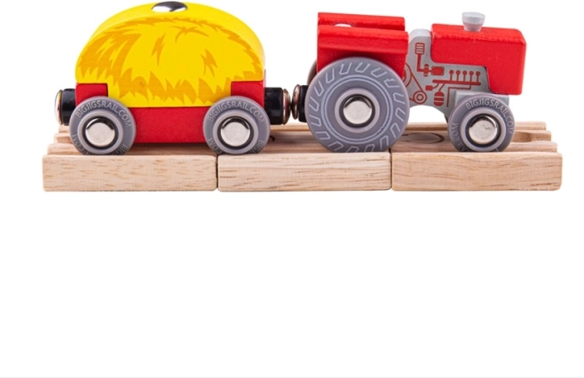 Bigjigs Rail sarkans traktors ar bortu piekabi
