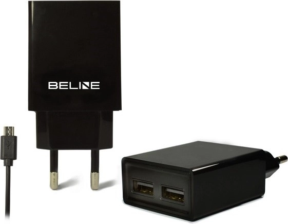 BELINE Wall Charger 2× USB with microUSB Cable 2 A, Black