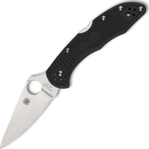 Spyderco Delica 4 – melns EDC saliekamais kabatas nazis ar plakanu slīpējumu, VG-10, FRN rokturis