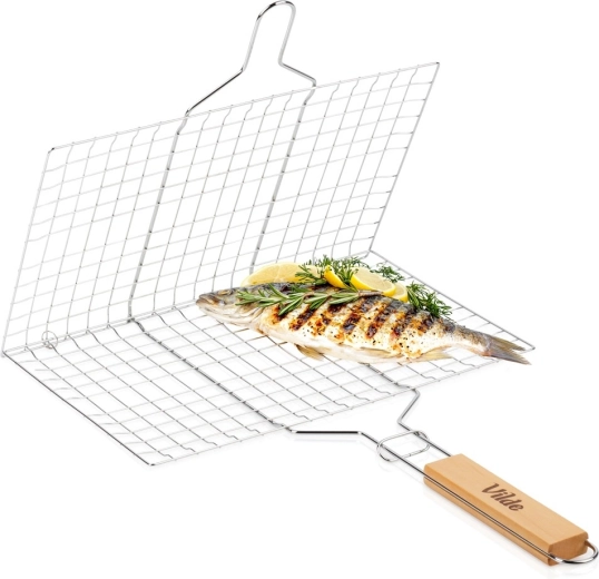 Vilde metal grilling basket 34 × 22 cm with wooden handle