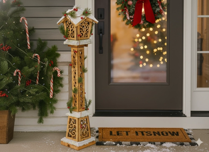 Ziemassvētku koka laterna ar LED, 85 cm, brūna