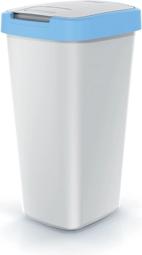 25 L Trash Can with Lid Compacta Q, ash grey with light blue rim