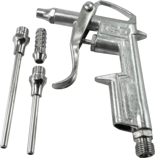 Pneumatic air blow gun with interchangeable 16, 50 and 80 mm nozzles